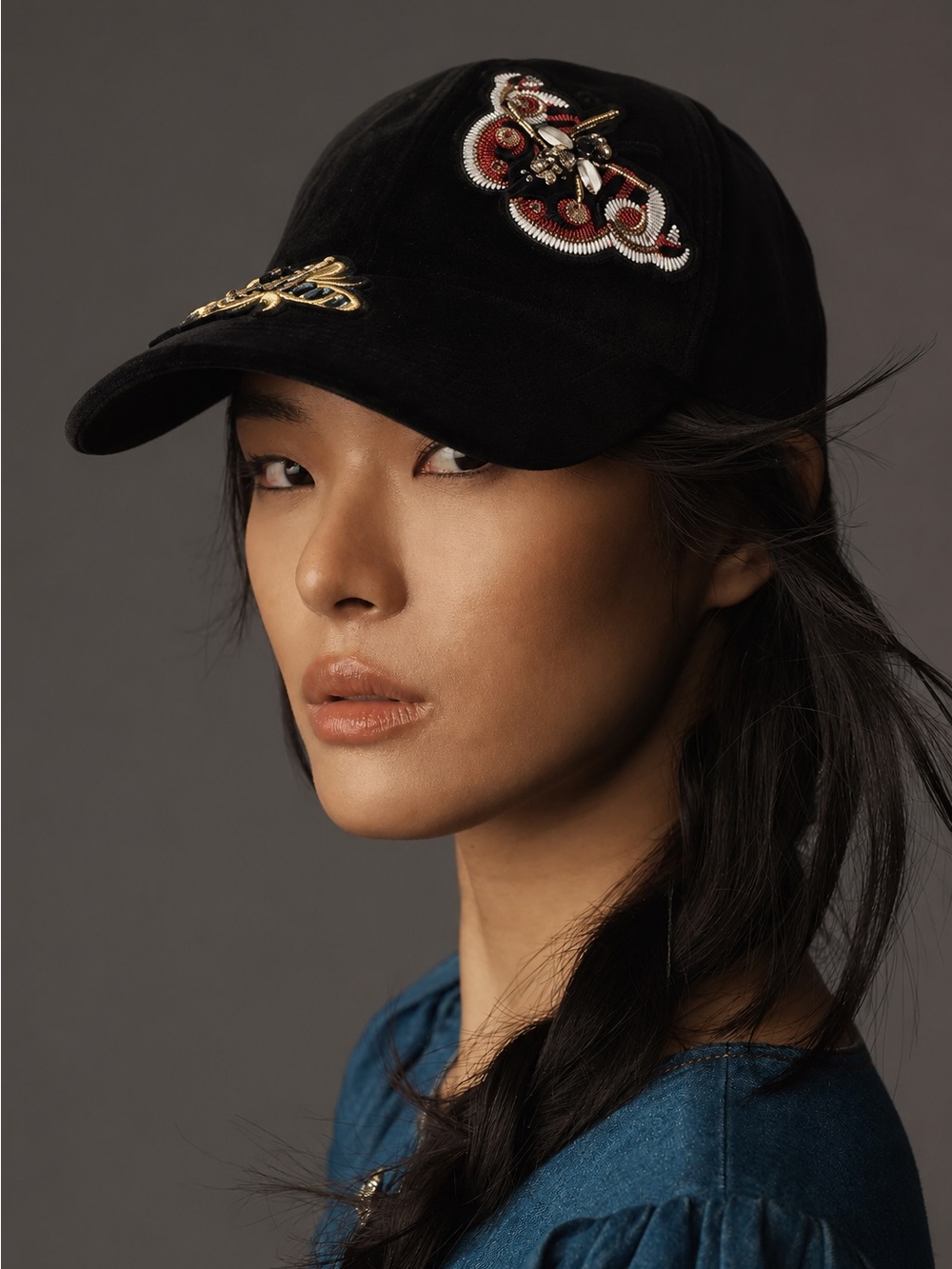Vintage Jewel Embellished “Bug” Velvet Baseball Cap NWOT